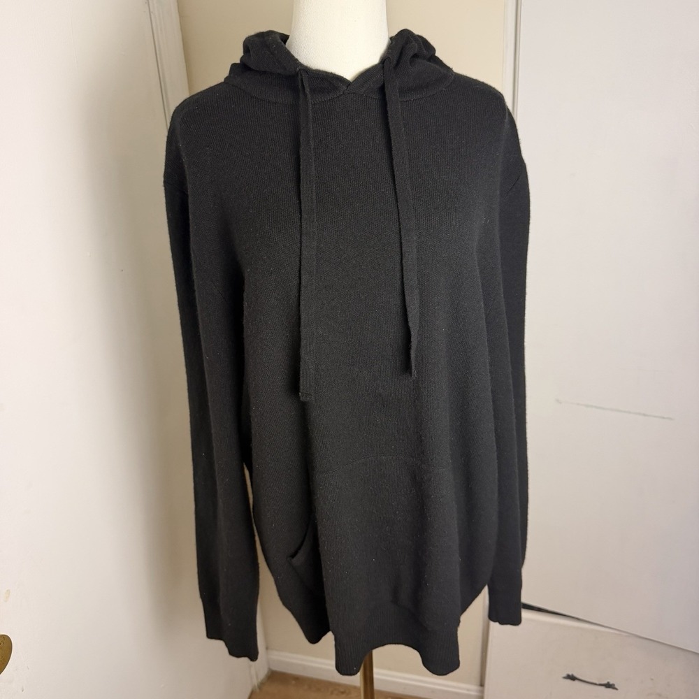 Slate & Stone Men's Pullover Hoodie Sweater Black Sz L Wool Blend